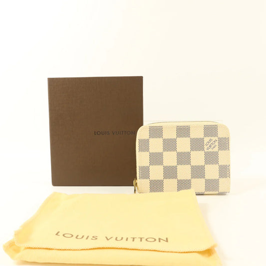 Pre-owned LOUIS VUITTON LV GHW Coin Purse Damier Azur White