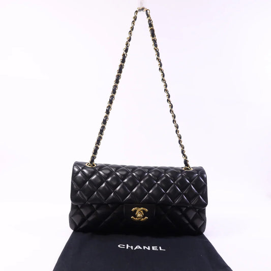 Pre-owned CHANEL Vintage Classic East West Flag Chain Shoulder Bag Lambskin Leather