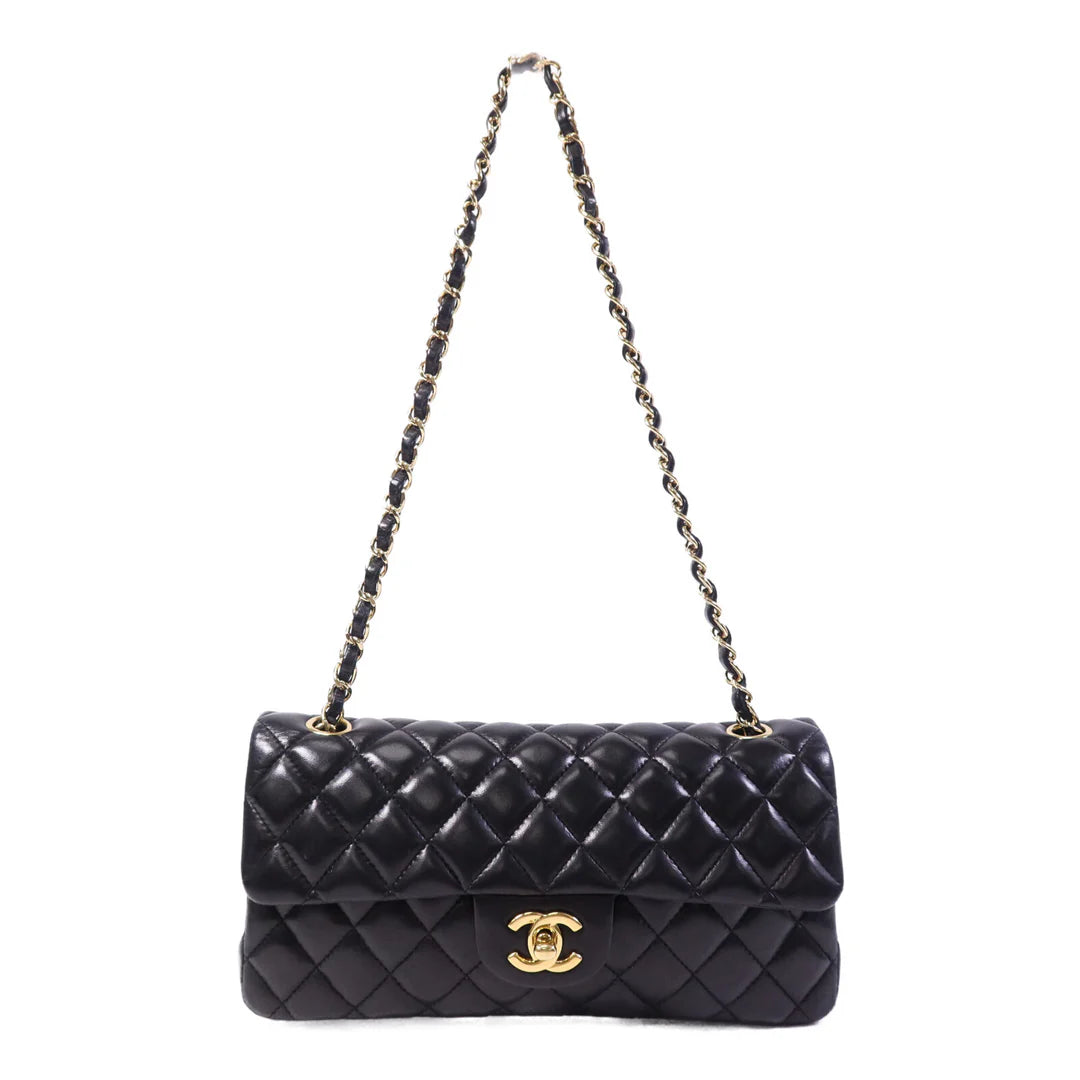 Pre-owned CHANEL Vintage Classic East West Flag Chain Shoulder Bag Lambskin Leather