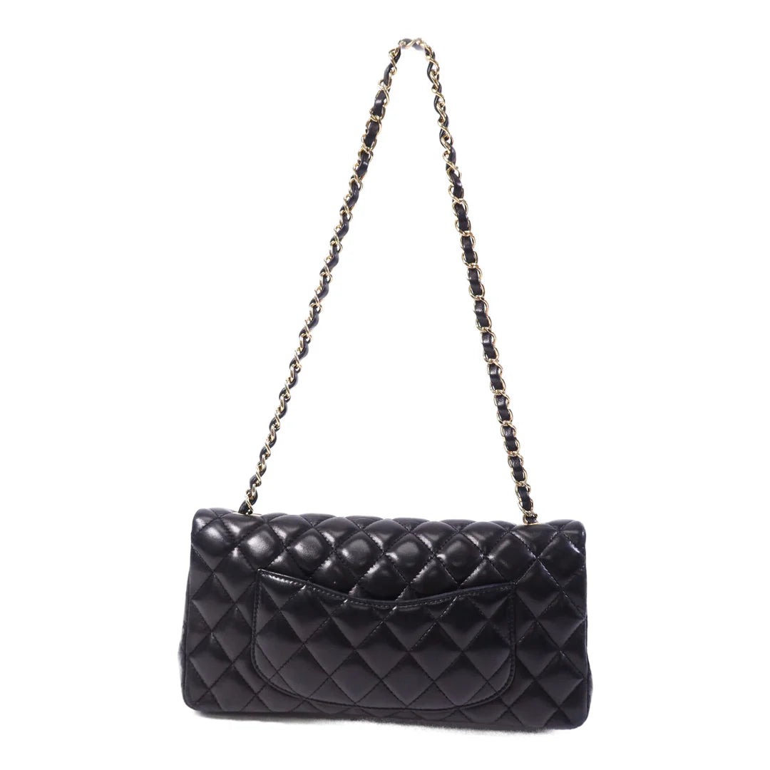 Pre-owned CHANEL Vintage Classic East West Flag Chain Shoulder Bag Lambskin Leather