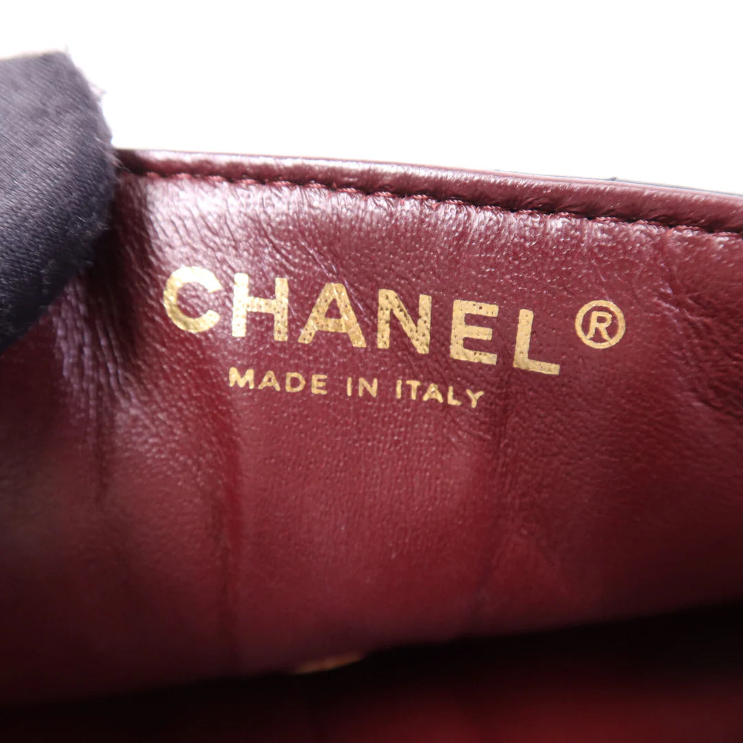 Pre-owned CHANEL Vintage Classic East West Flag Chain Shoulder Bag Lambskin Leather