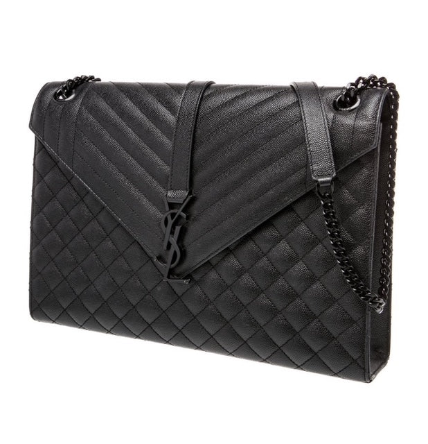 Pre-owned YSL Large Quilted Envelope Black