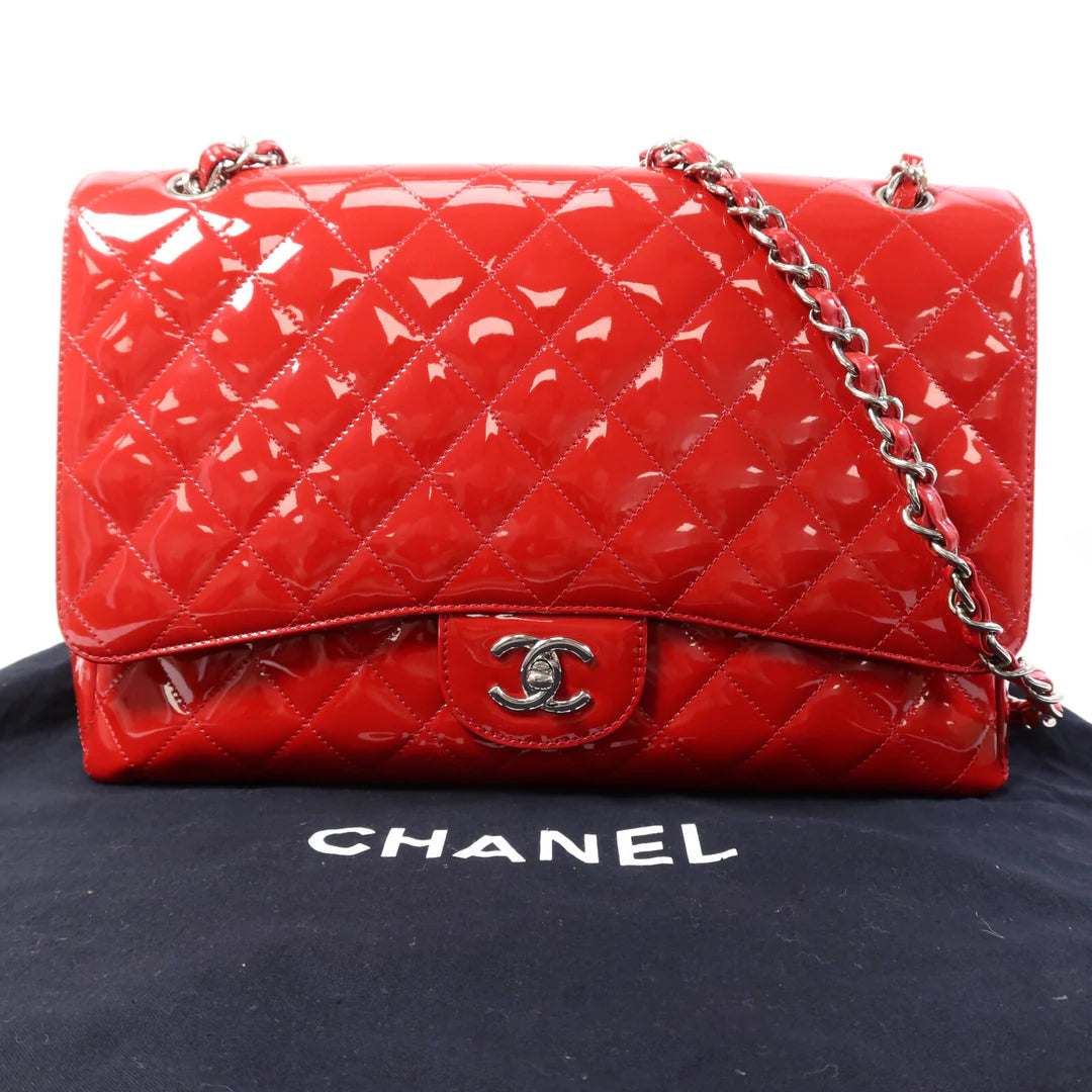 Pre-owned Chanel Patent Single Flap Maxi 34CM