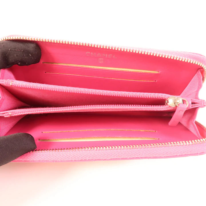 Pre-owned CHANEL CC SHW Round Wallet Lambskin Leather Pink
