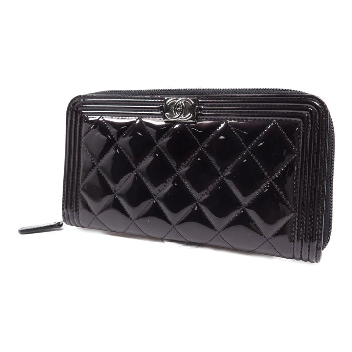 Pre-owned CHANEL CC SHW Long Wallet Patent Leather Black