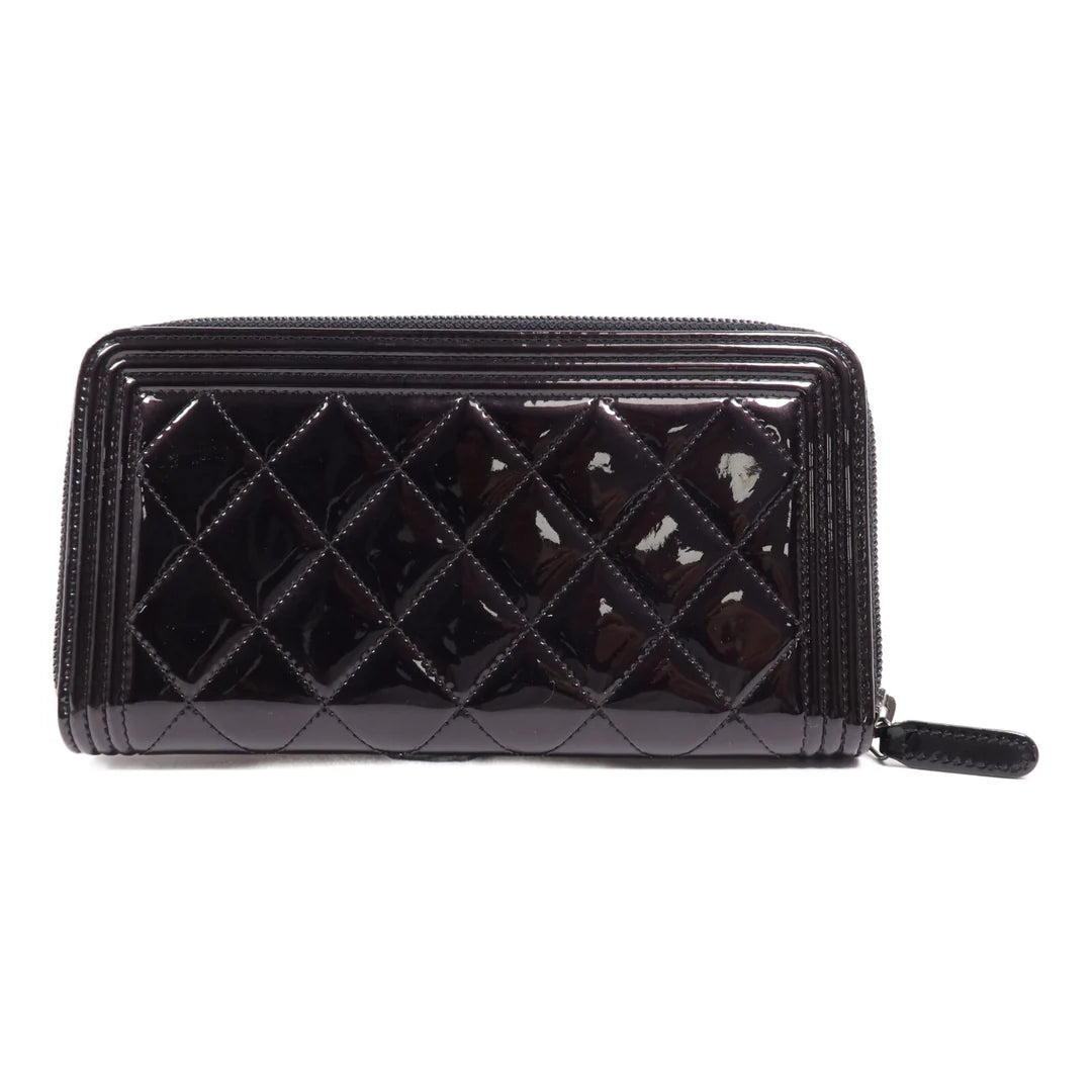 Pre-owned CHANEL CC SHW Long Wallet Patent Leather Black