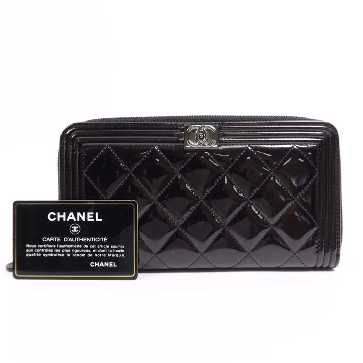 Pre-owned CHANEL CC SHW Long Wallet Patent Leather Black