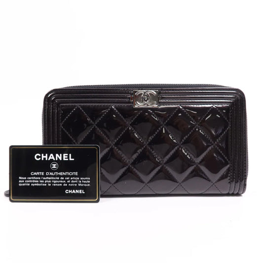 Pre-owned CHANEL CC SHW Long Wallet Patent Leather Black