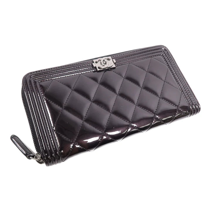 Pre-owned CHANEL CC SHW Long Wallet Patent Leather Black