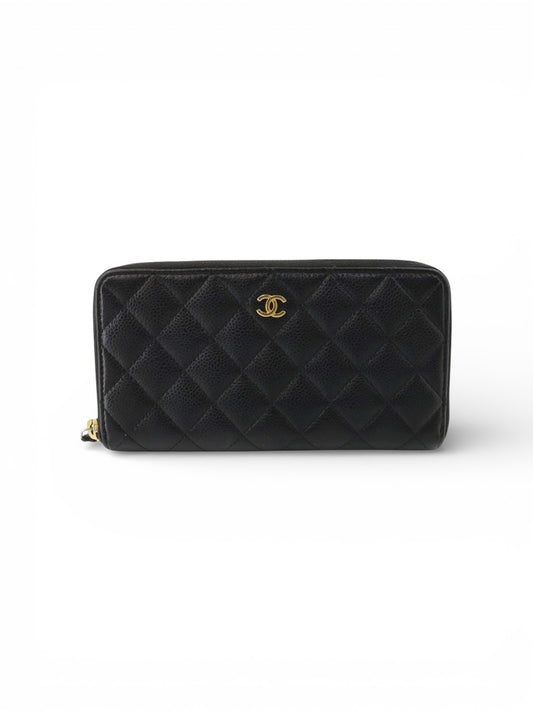 Pre-owned Matelasse Caviar Leather Round Zipper Long Wallet