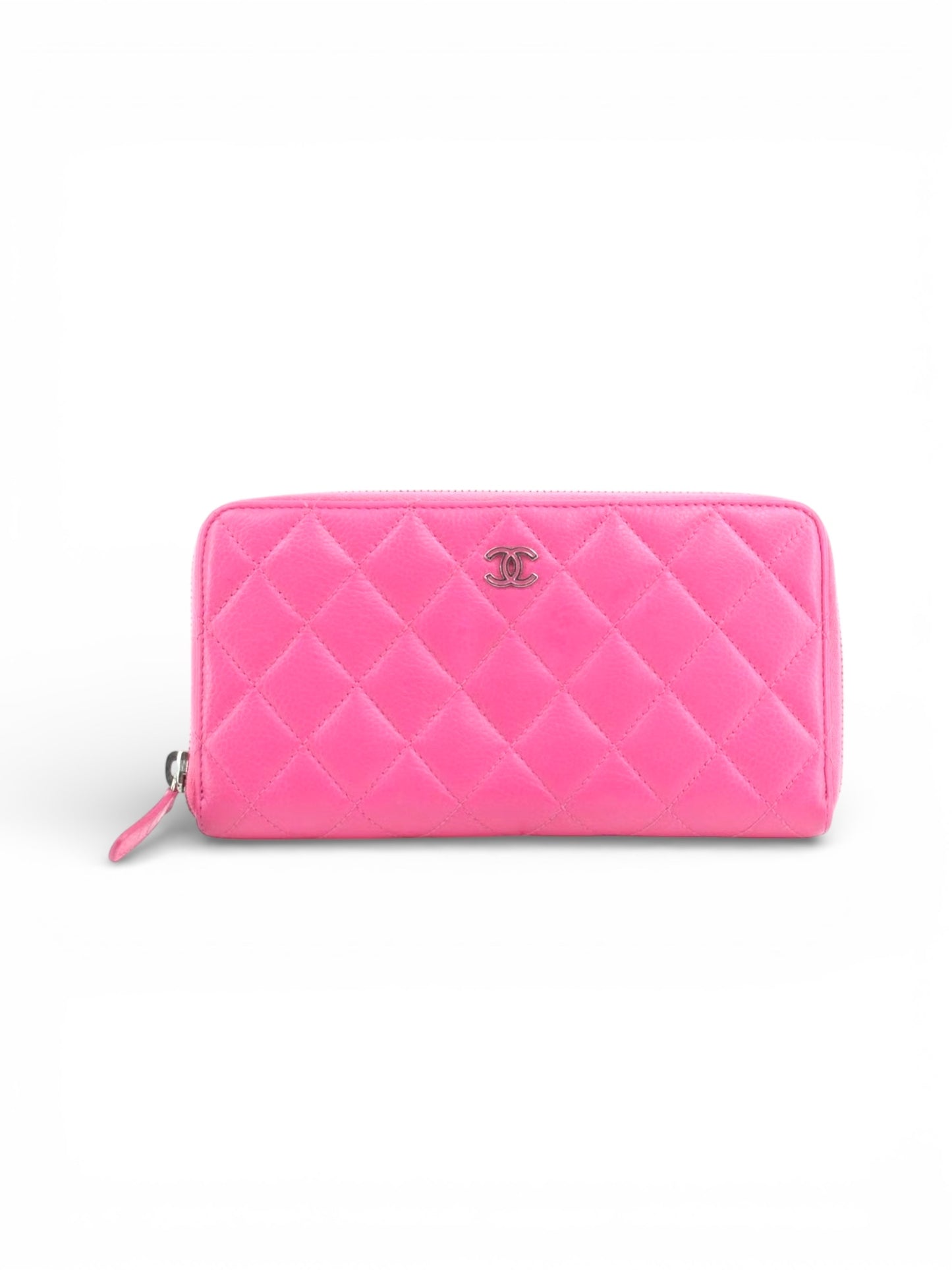 Pre-owned Chanel Matelasse Caviar Leather Round Zipper Long Wallet