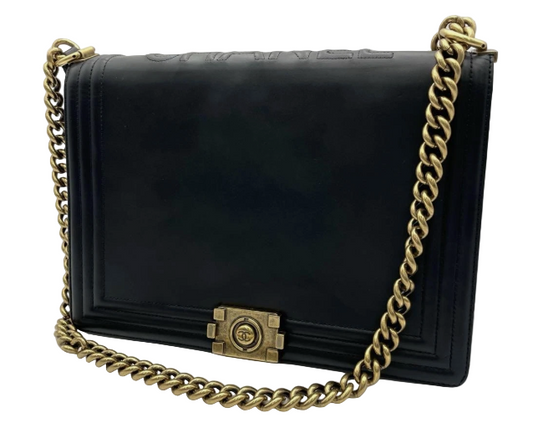 Pre-owned Chanel Boy Black Chain Shoulder