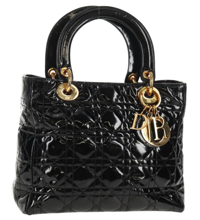 Pre-owned Christian Dior Lady Dior Bag Patent Leather Black