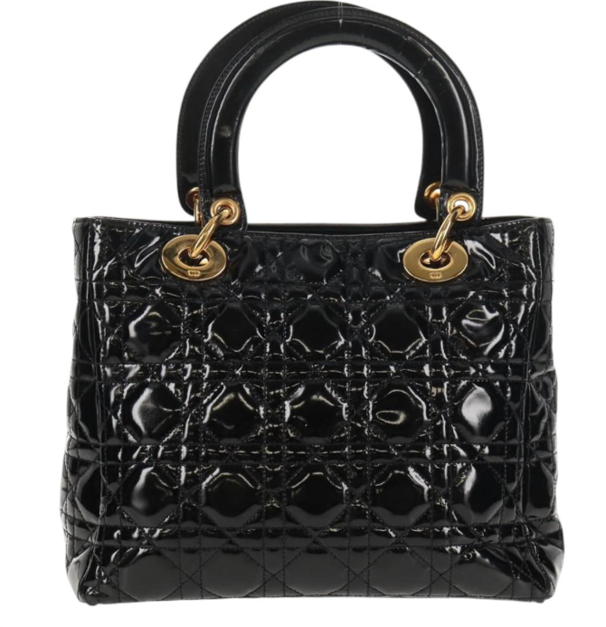 Pre-owned Christian Dior Lady Dior Bag Patent Leather Black