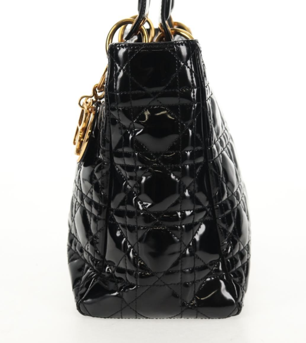 Pre-owned Christian Dior Lady Dior Bag Patent Leather Black
