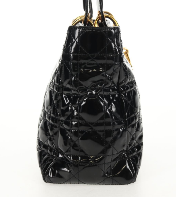 Pre-owned Christian Dior Lady Dior Bag Patent Leather Black