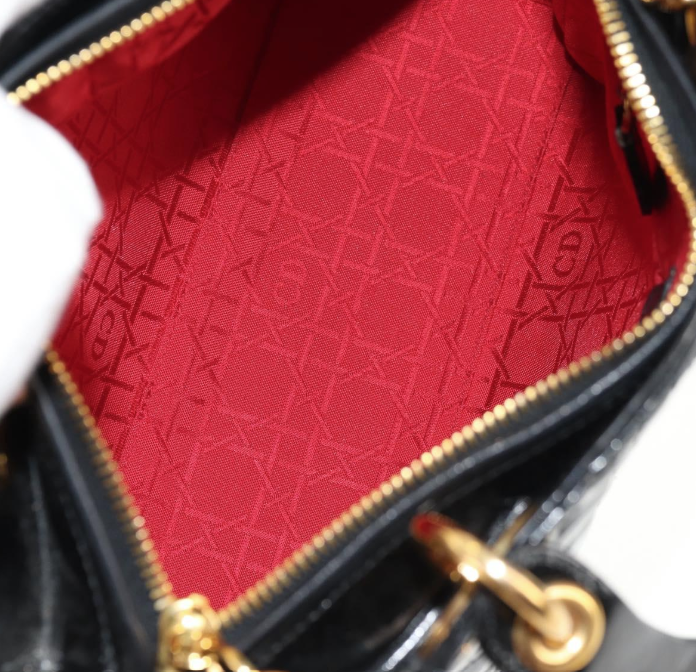Pre-owned Christian Dior Lady Dior Bag Patent Leather Black