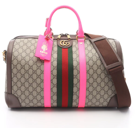 Pre-owned GUCCI Medium Duffel bag GG Supreme Boston bag PVC Leather Dark brown Pink Multicolor 2WAY