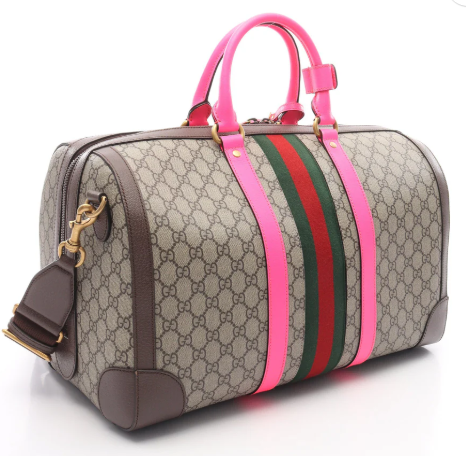 Pre-owned GUCCI Medium Duffel bag GG Supreme Boston bag PVC Leather Dark brown Pink Multicolor 2WAY