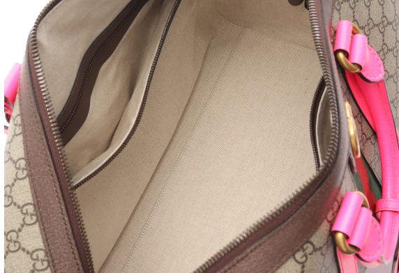 Pre-owned GUCCI Medium Duffel bag GG Supreme Boston bag PVC Leather Dark brown Pink Multicolor 2WAY