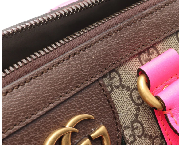 Pre-owned GUCCI Medium Duffel bag GG Supreme Boston bag PVC Leather Dark brown Pink Multicolor 2WAY