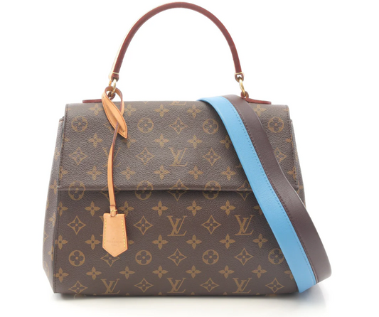 Pre-owned LOUIS VUITTON Cluny MM Monogram Handbag Leather Brown Blue Burgundy 2WAY