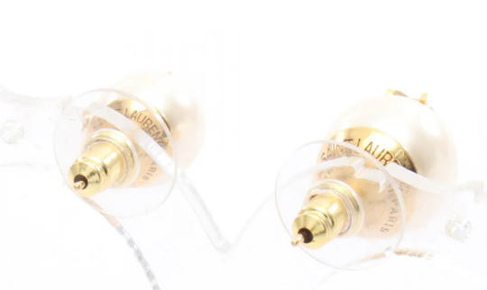 Pre-owned SAINT LAURENT PARIS YSL logo Earrings GP (gold plated) Fake pearl Gold White