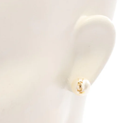 Pre-owned SAINT LAURENT PARIS YSL logo Earrings GP (gold plated) Fake pearl Gold White