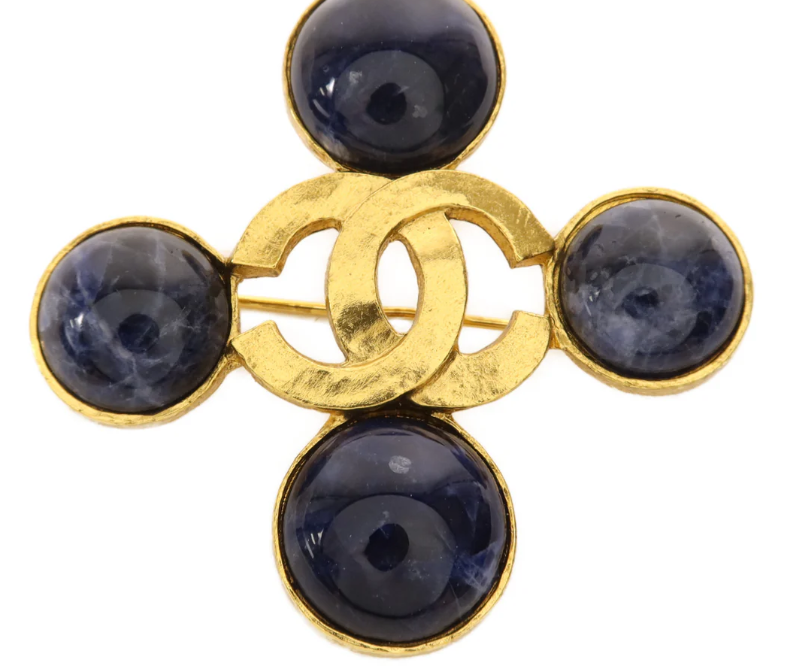 Pre-owned CHANEL CC Brooch Metal Navy/Gold