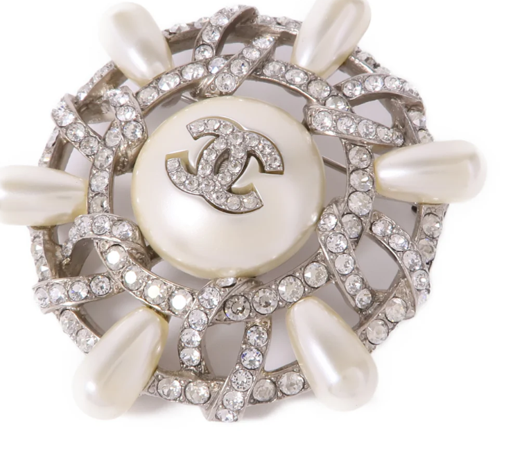 Pre-owned CHANEL CC Brooch Accessories Metal PVC Silver White