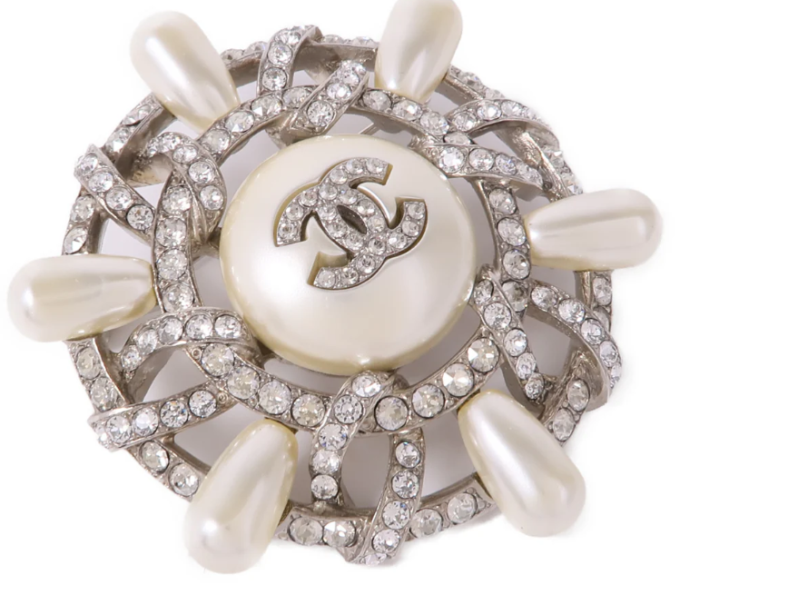 Pre-owned CHANEL CC Brooch Accessories Metal PVC Silver White