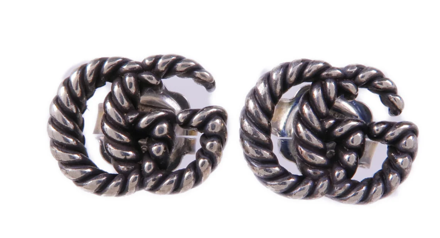 Pre-owned GUCCI GG Marmont Stud Earrings 925 Sterling Silver (Never Worn-New)