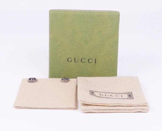 Pre-owned GUCCI GG Marmont Stud Earrings 925 Sterling Silver (Never Worn-New)