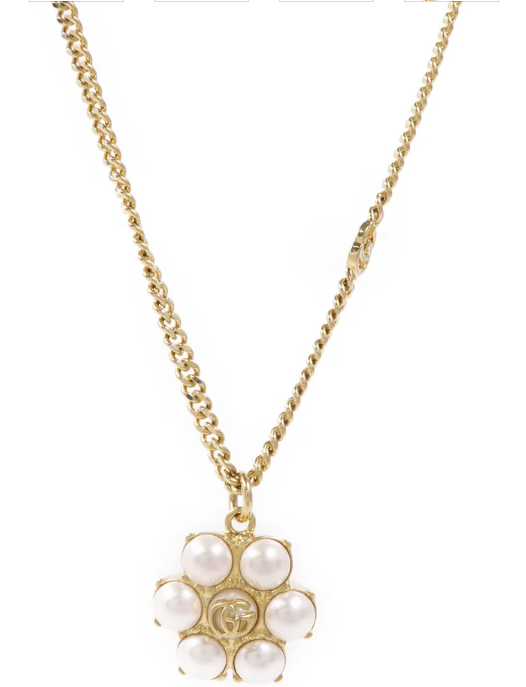 Pre-owned GUCCI GUCCI GG Necklace Metal PVC Gold White