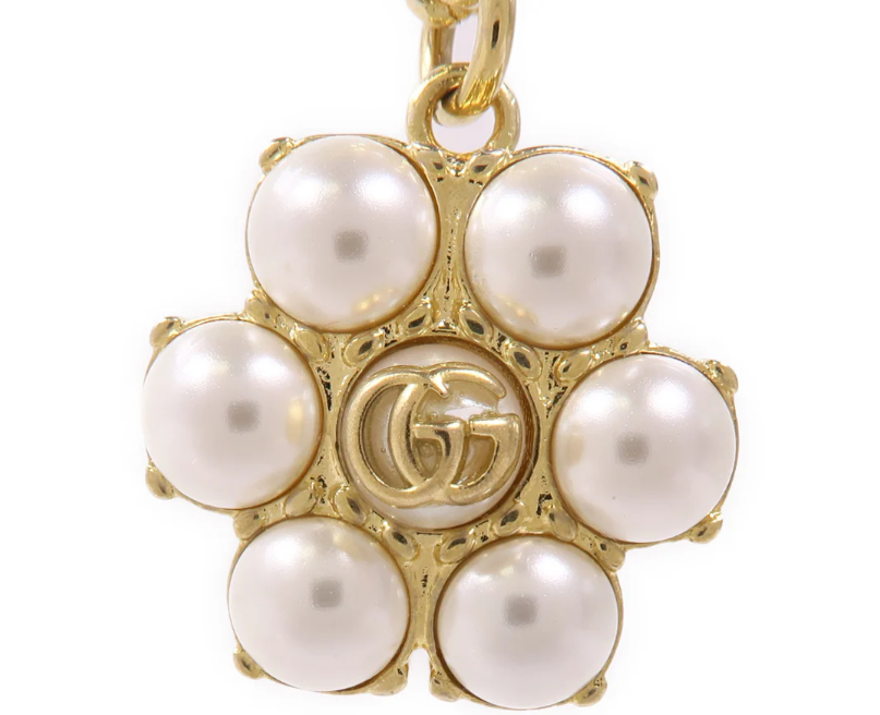 Pre-owned GUCCI GUCCI GG Necklace Metal PVC Gold White