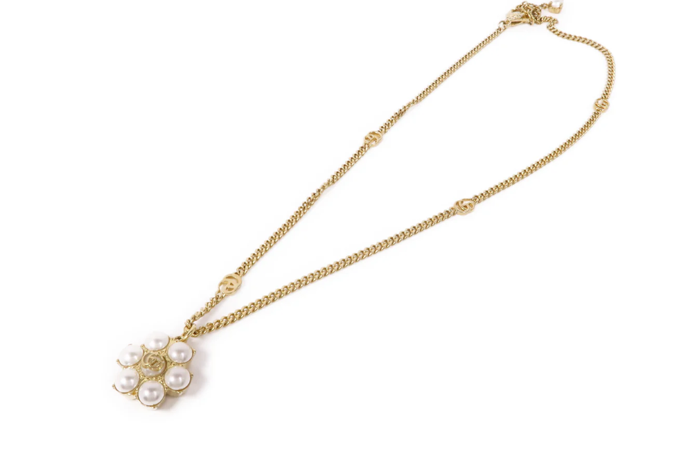 Pre-owned GUCCI GUCCI GG Necklace Metal PVC Gold White