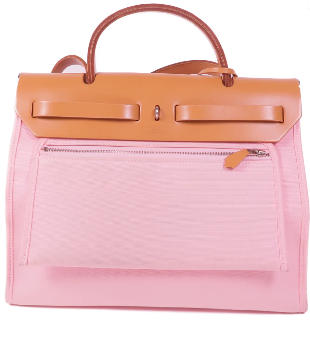 Pre-owned HERMES PHW Herbag PM 2 Way Shoulder Bag Canvas Rose Sakura/Pink