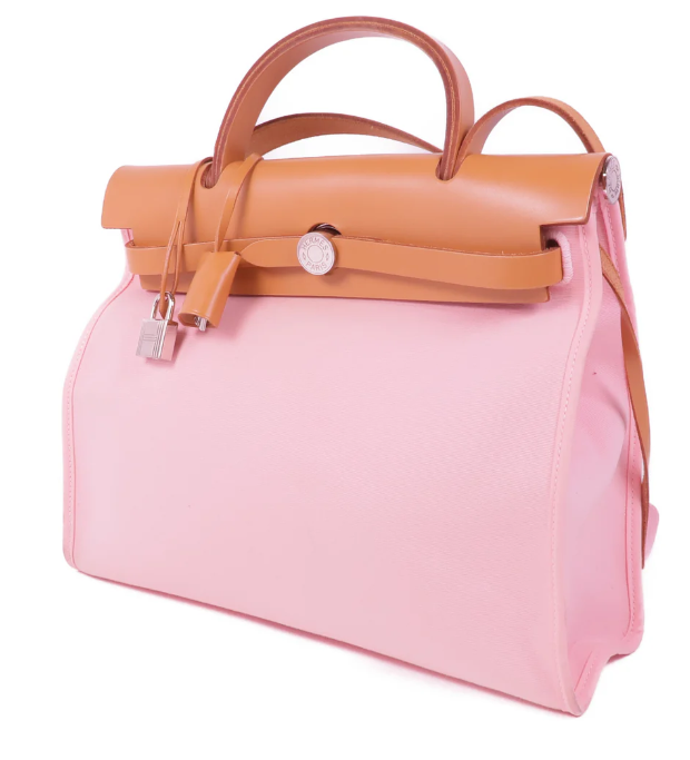 Pre-owned HERMES PHW Herbag PM 2 Way Shoulder Bag Canvas Rose Sakura/Pink