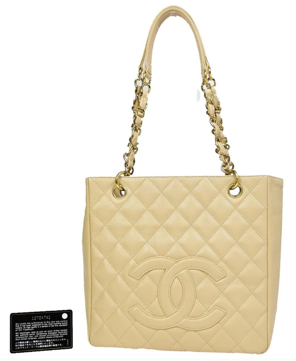 Pre-owned Chanel Petite Shopping Tote in Beige