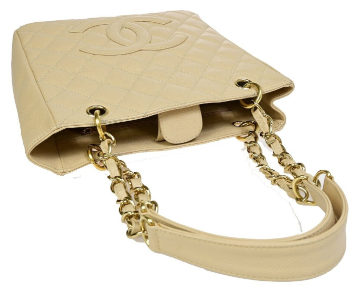 Pre-owned Chanel Petite Shopping Tote in Beige
