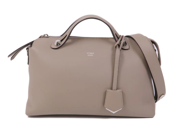 Pre-owned FENDI SHW By The Way 2way Shoulder Bag 8BL124 Calfskin Leather Gray/Toupe