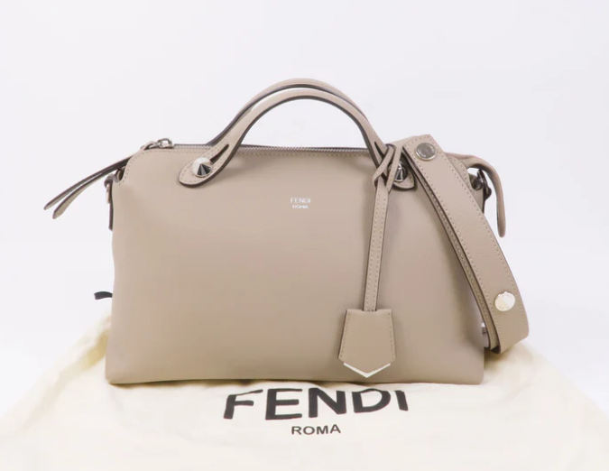 Pre-owned FENDI SHW By The Way 2way Shoulder Bag 8BL124 Calfskin Leather Gray/Toupe
