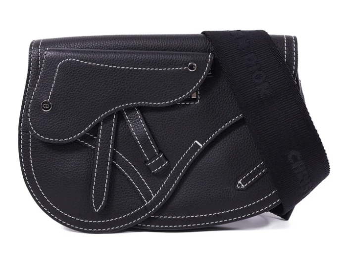 Pre-owned Christian Dior CD SHW Saddle Bag Shoulder Bag Calfskin Leather Black