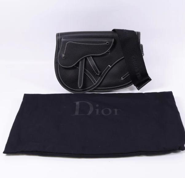 Pre-owned Christian Dior CD SHW Saddle Bag Shoulder Bag Calfskin Leather Black