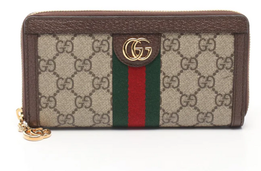 Pre-owned GUCCI Ophidia GG Supreme Sherry line Round zipper long wallet