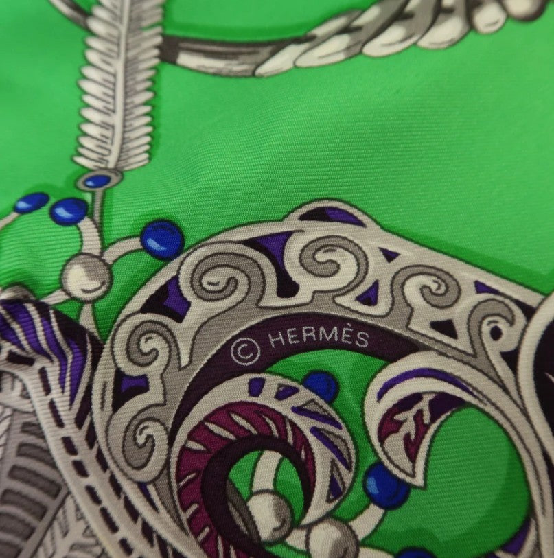 Pre-owned HERMES 90x90 Scarf Scarves Silk Green/Orange/Pink/Multicolor