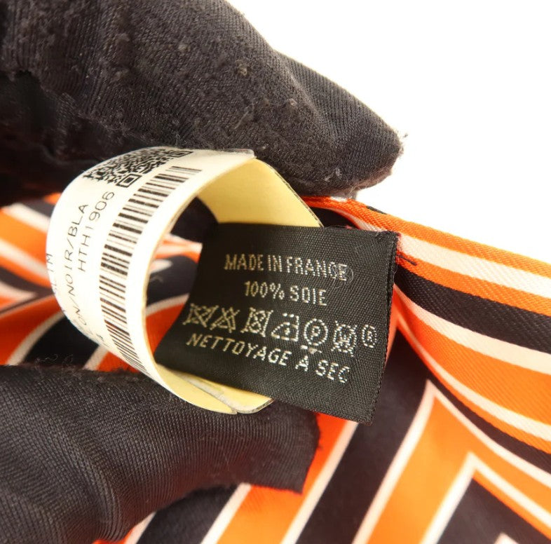 Pre-owned HERMES Maxi Twilly Scarf Scarves Silk Orange Black White