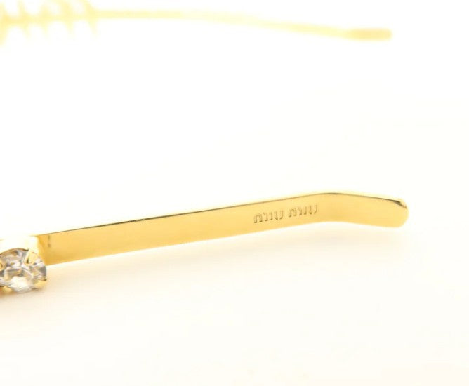 Pre-owned Miu Miu Hair Band Metal Crystal Gold