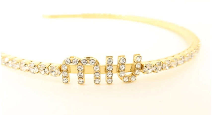 Pre-owned Miu Miu Hair Band Metal Crystal Gold