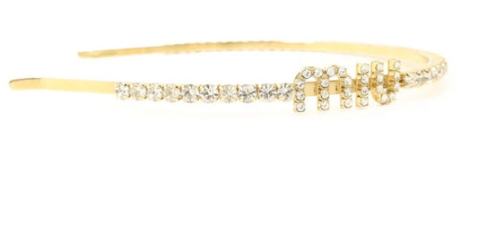 Pre-owned Miu Miu Hair Band Metal Crystal Gold